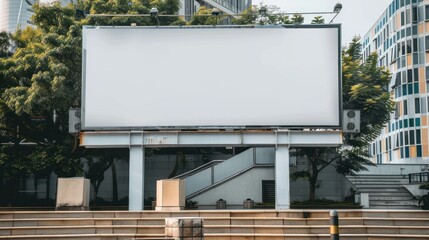 Large Empty Outdoor Billboard in Urban Setting Surrounded by Trees and Modern Buildings