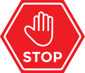hand stop icon set. Red and black stop sign with hand icon set, stop hand icon. vector png illustration.
