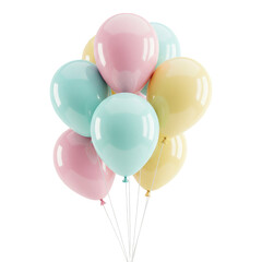 A 3D Render of Party Balloons for a Celebration, Cut Out, Clipping Path, Isolated on a Transparent PNG Background.