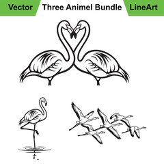 Assortment of Flamingo Illustrations in a Bold Line Art Style