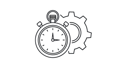 Stopwatch and Gear Outline - Time Management Concept.