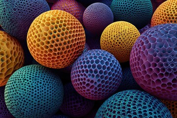 Colorful 3D spheres with hexagonal pattern