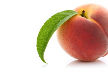 Ripe Peach with Leaf - Close Up Still Life