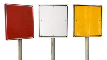 Colorful empty signs in a row representing communication and direction in urban environments