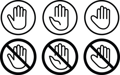 Fototapeta premium Red and black stop sign with hand icon set. hand icon symbol, vector illustration 