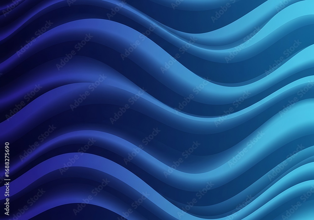 Poster abstract design featuring a dynamic interplay of flowing, vibrant blue waves, creating a captivating