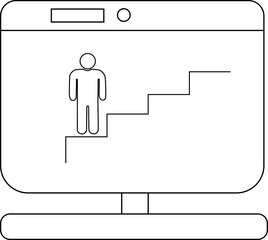 laptop monitor icon and person climbing stairs icon with white background