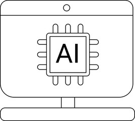 laptop monitor icon and AI processor icon with white background