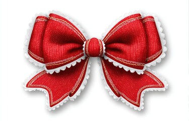 Red ribbon bow with white lace trim