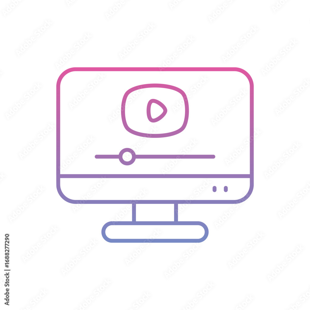 Poster digital display showing a video play button and a timeline. editable stroke. vector icon illustratio