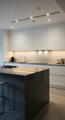 Modern Kitchen Interior Design Minimalist Style in White and Grey Tones