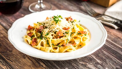 Creamy pasta dish with bacon and cheese