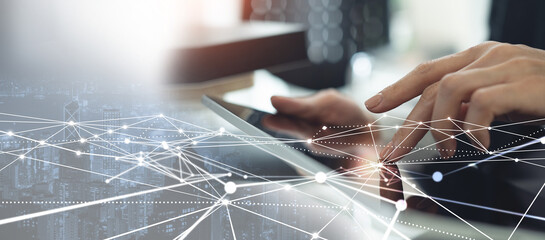 Digital technology, internet network connection, big data, digital marketing IoT internet of...