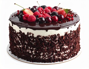 Chocolate Fruit Glazed Cake with Cream Layer and Berry Garnish