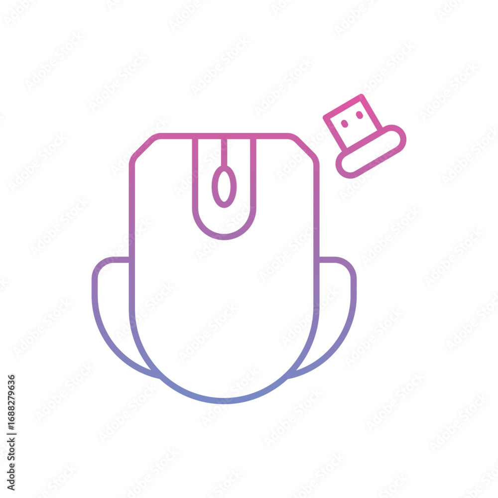 Aufkleber outlined computer mouse with usb receiver gradient pink and blue. editable stroke. vector icon illus