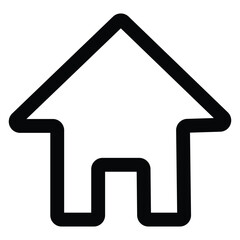 Simple black outline of a house icon with a peaked roof and a doorway representing home real estate and shelter in a minimalist design