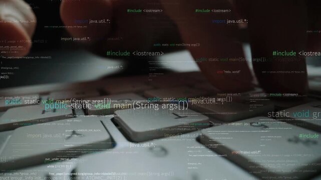 A close-up image of hands typing on a keyboard, with programming code overlaid in the background, representing technology, software development, and digital innovation. Xenic