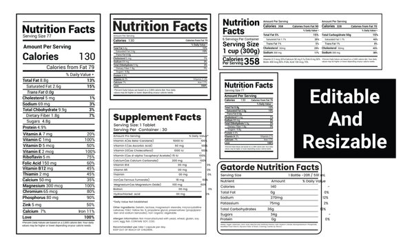 Nutrition label,nutrition facts,Supplement facts and vitamin facts template, nutrition facts template