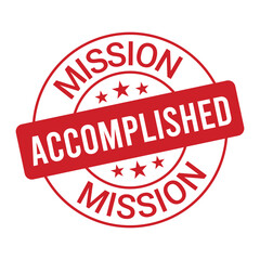 Red circular stamp with mission accomplished text in white and red signifying success completion and achievement perfect for business or personal goals