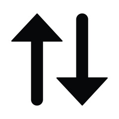 Two simple black arrows pointing in opposite directions one up and one down signifying direction change or contrast on a white background