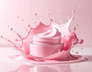 Pink cosmetic cream in a splash