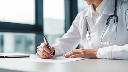 Fototapeta premium female doctor writing on clipboard