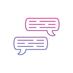 Two outlined chat bubbles top one colored pinkpurple bottom purpleblue both filled with lines. Editable stroke. Vector icon illustration