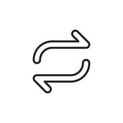 Two curved arrows one pointing right and one pointing left arranged vertically and opposite each other. Editable stroke. Vector icon illustration