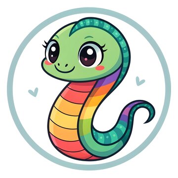 Adorable Baby Quetzal Snakefish Fry Shimmering With Rainbow Stripes In Cute Chibi Cartoon Style, Kawaii Ocean Creature Illustration With Sparkly Eyes, Pastel Colors, And Magical Charm