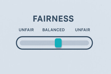 Fairness concept with balanced slider between unfair options representing social impact and ai for ethical decision making in society