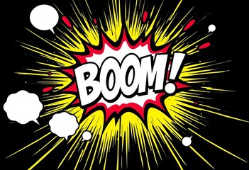 Black silhouette comic book explosion, boom, speech bubbles, vector elements, comics, graphic design