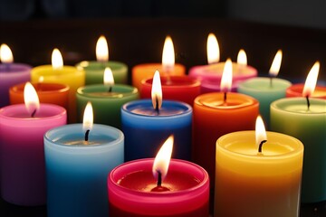 Colorful candles in the dark of the night