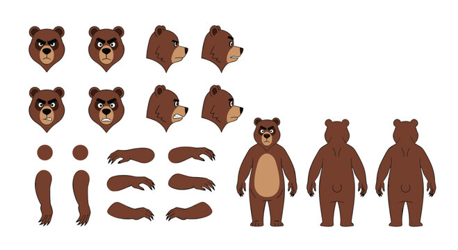 A comprehensive collection of stylized bear character design sheets for animation and game development projects