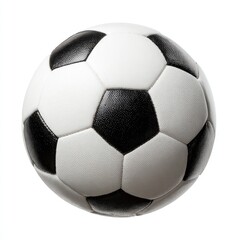 Black and white soccer ball, perfectly spherical, isolated on white background