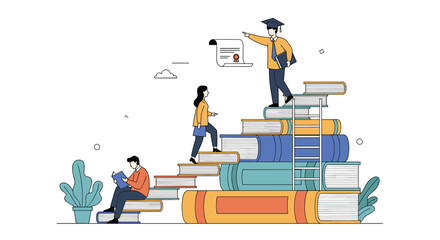 Ascending through knowledge symbols of academic achievement and lifelong learning journeys illustrated