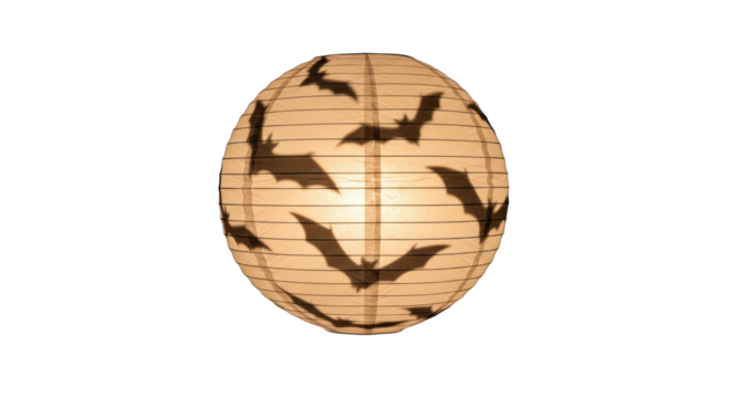 Halloween lantern with bat shapes on transparent background