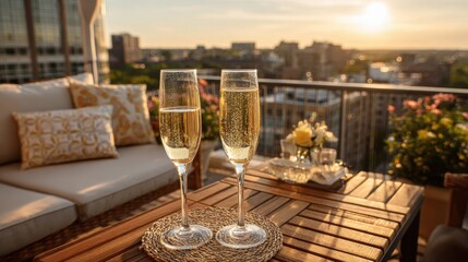Romantic rooftop dinner at sunset