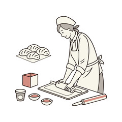 A baker lovingly prepares fresh bread dough rolling with passion for a delightful baking experience
