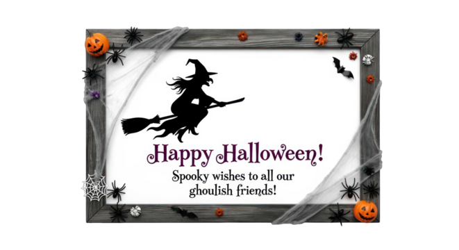 Halloween witch framed greeting on transparent background