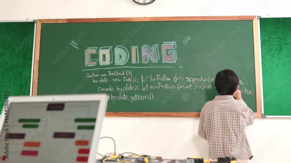 Poster girl writing engineering prompt by using ai software or programing system to generate ai on table wi