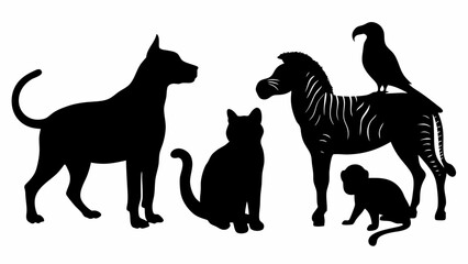 Dog Cat and Zebra Silhouette Illustration