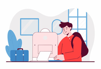 Student Studying at Desk Illustration