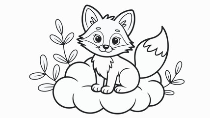 Cute Fox Sitting on a Cloud with Leaves animal wild animal