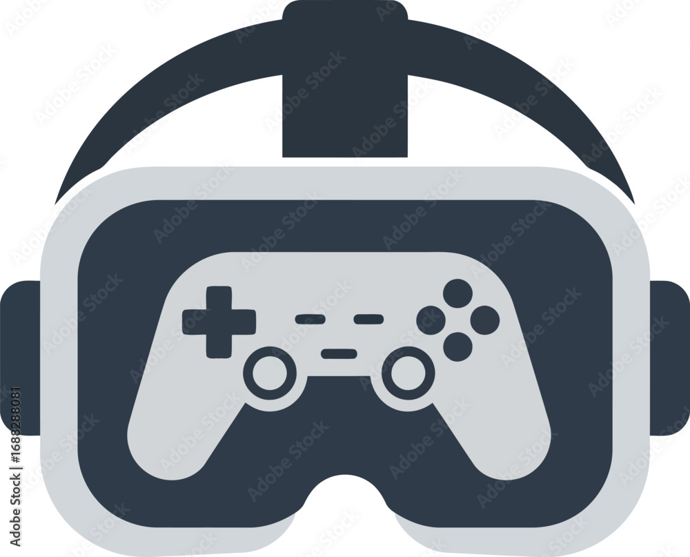 Poster virtual reality headset with game controller displayed inside.