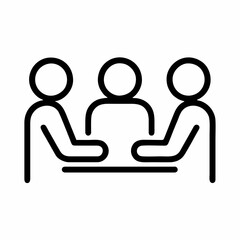 Simple Outline Icon of Three People Collaborating Around a Table - Business Meeting Concept