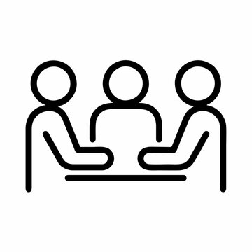 Simple Outline Icon of Three People Collaborating Around a Table - Business Meeting Concept