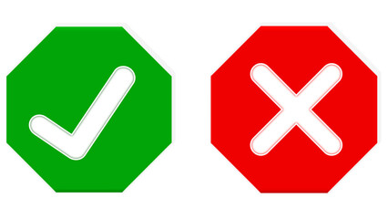 Bright Green Checkmark and Red X Mark Icons on Transparent Background, Tick Mark, Yes And No, Checkbox