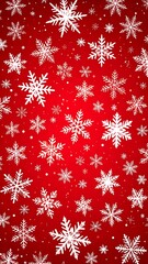 Red background with many white snowflakes