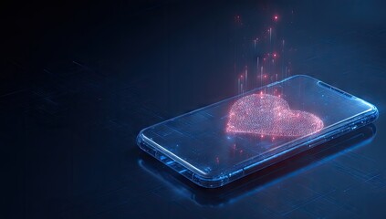 Futuristic smartphone displaying a digital heart (1)