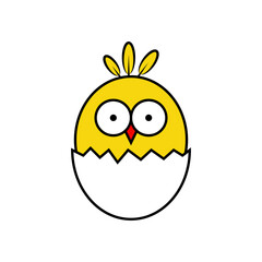 Funny cute chick hatching from an egg. Vector illustration.